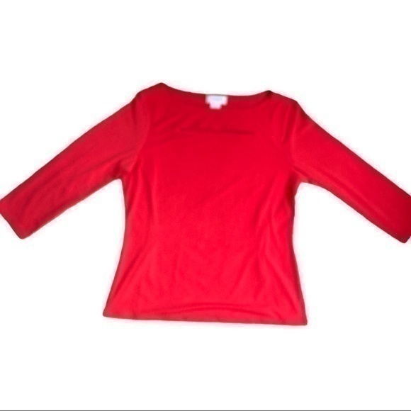 Carmen red top with peekaboo slit, 3/4 sleeves - Picture 1 of 6